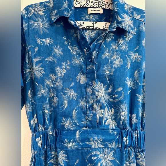 NWOT Sandro Pernille Palm Print Linen Dress Size 38/Medium. - Picture 5 of 10